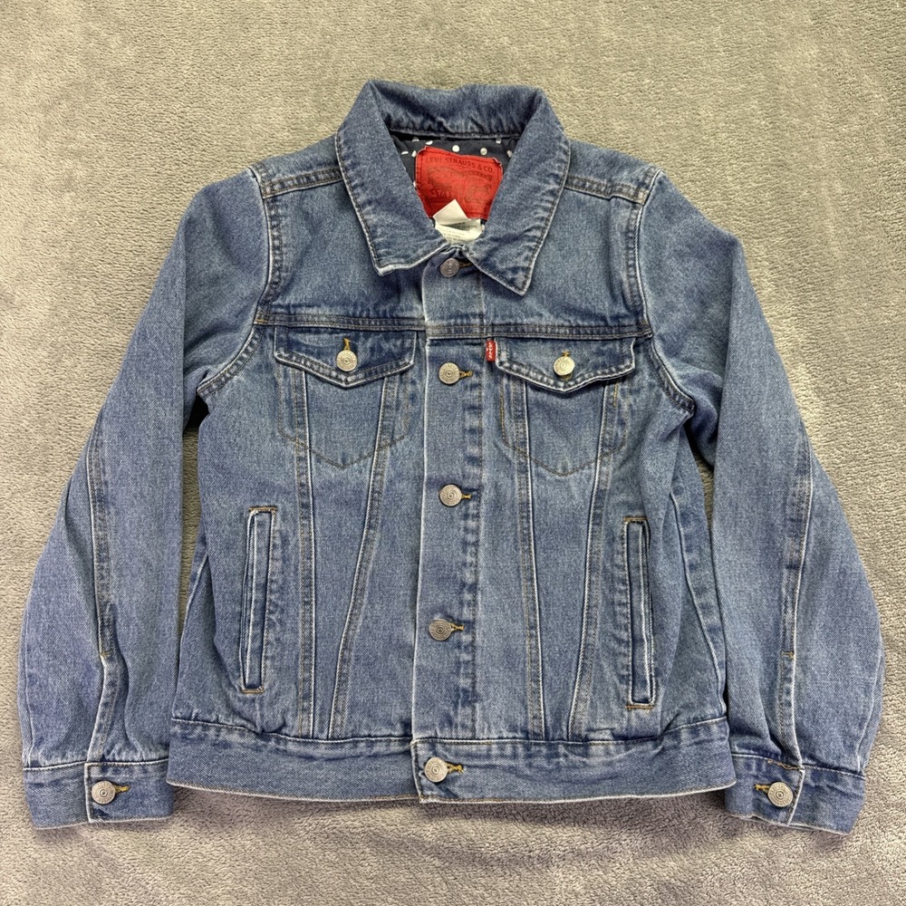Levi's Kids Denim Trucker Jacket Polka Dot Lining Size M (10-12 Yrs) Classic